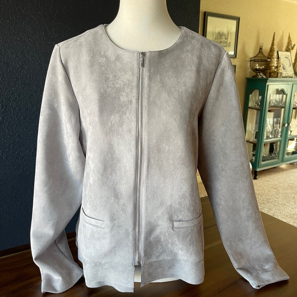 Suede-like gray zip up jacket